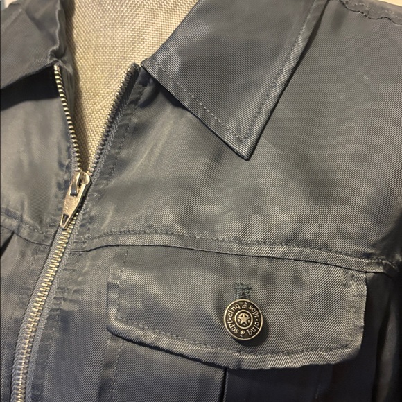 CINQ A SEPT Holly Ruffle Black Satin Zip-Front Utility Jacket Size Medium EUC - Picture 2 of 11